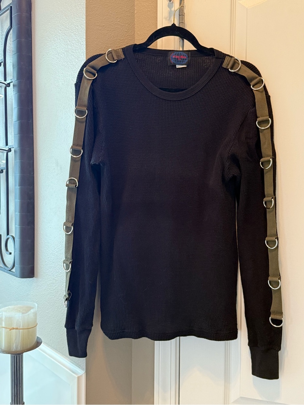 Vintage Tripp NYC Black D-Ring Bondage Thermal Goth Punk Long Sleeve Top